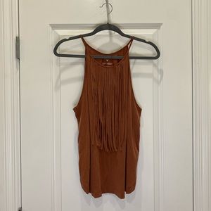 American Eagle Outfitters Boho Brown Tan Fringe Tassel High Neck Tank Top Medium